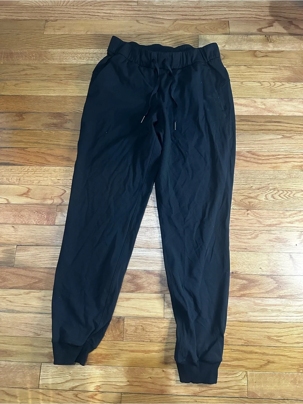 Lululemon Stretch High Rise Joggers Black Pockets Logo 6